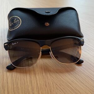 Ray-Ban Classic Black and Gold Polarized Clubmaster Sunglasses